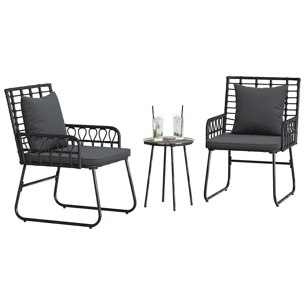 vidaXL Tuin Eetset 3 pcs Zwart, Antraciet Poly riet, staal
