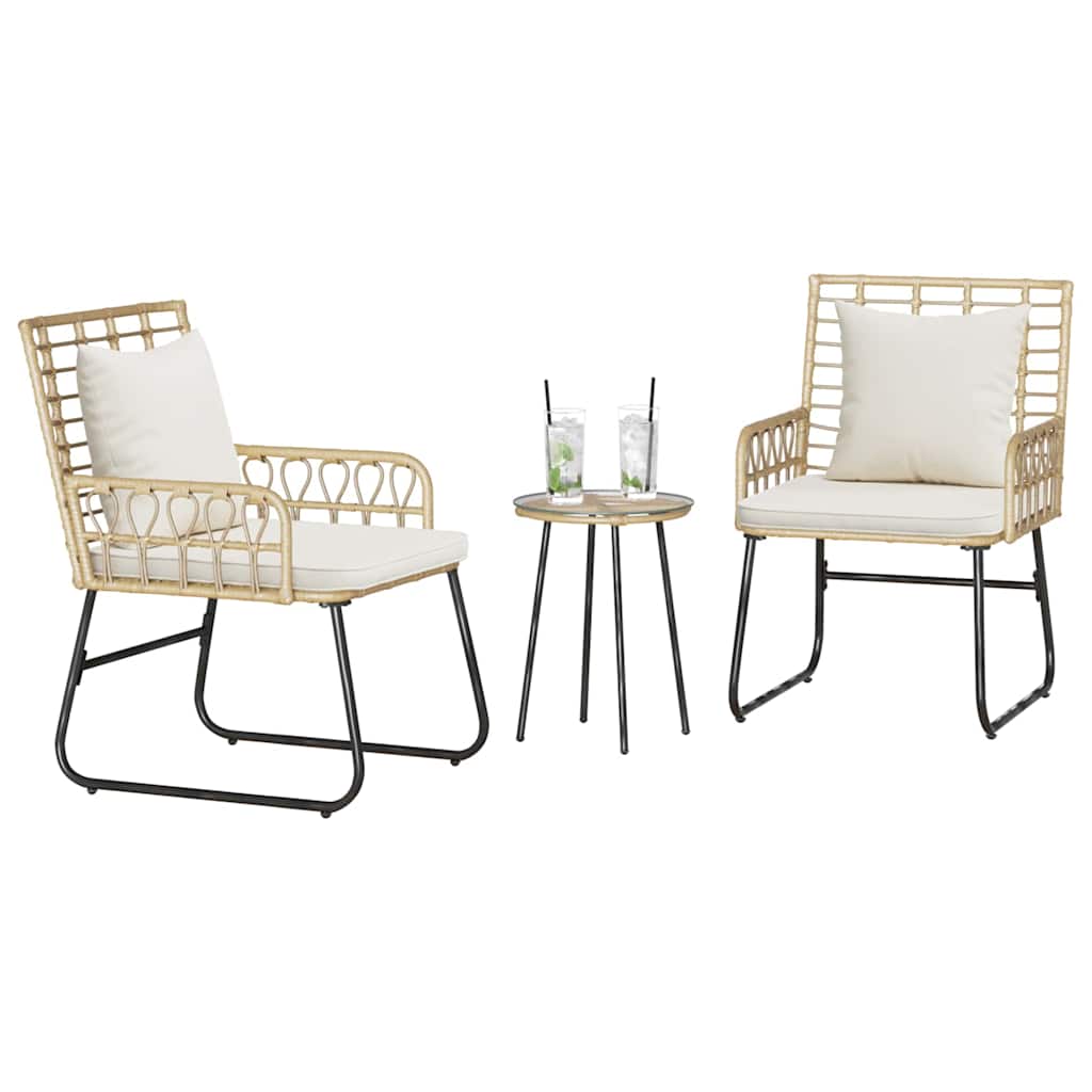 vidaXL Tuin Eetset 3 pcs Bruin, Zwart, Crème Poly riet, staal