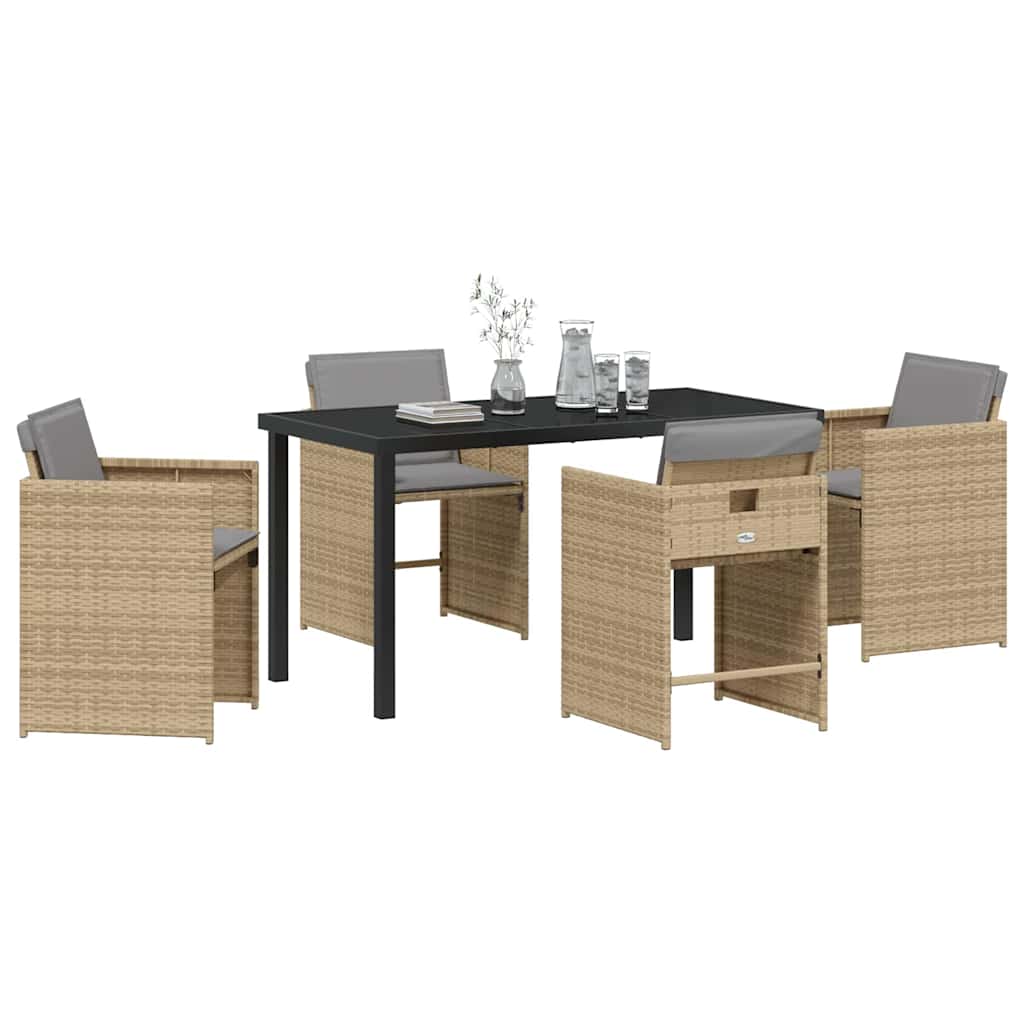 vidaXL Tuin Eetset met kussen Vouw 5 pcs Beige Poly riet