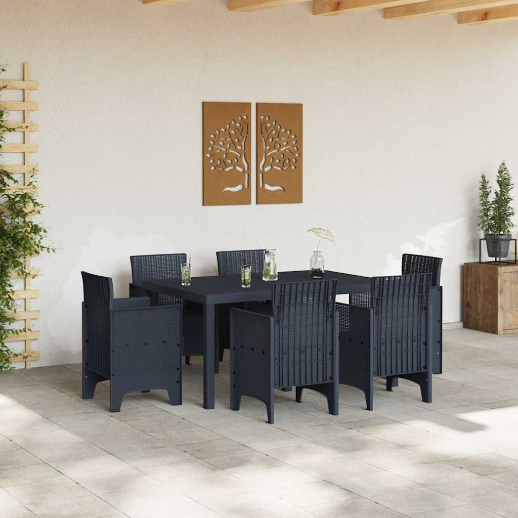 vidaXL Tuin Eetset 7 pcs Antraciet Polt riet