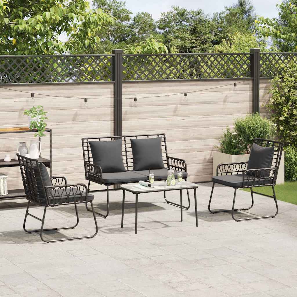 vidaXL Tuin Eetset 3 pcs Zwart, Antraciet Poly riet, staal