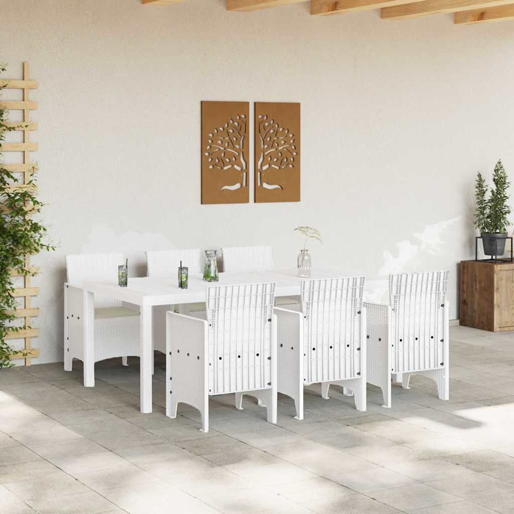 vidaXL Tuin Eetset 7 pcs Wit Polt riet