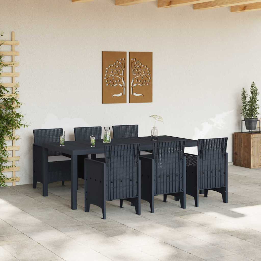 vidaXL Tuin Eetset 7 pcs Antraciet Polt riet