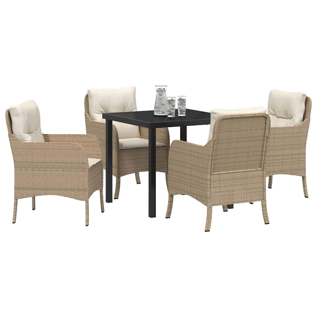 vidaXL Tuin Eetset met kussen 5 pcs Beige Poly riet