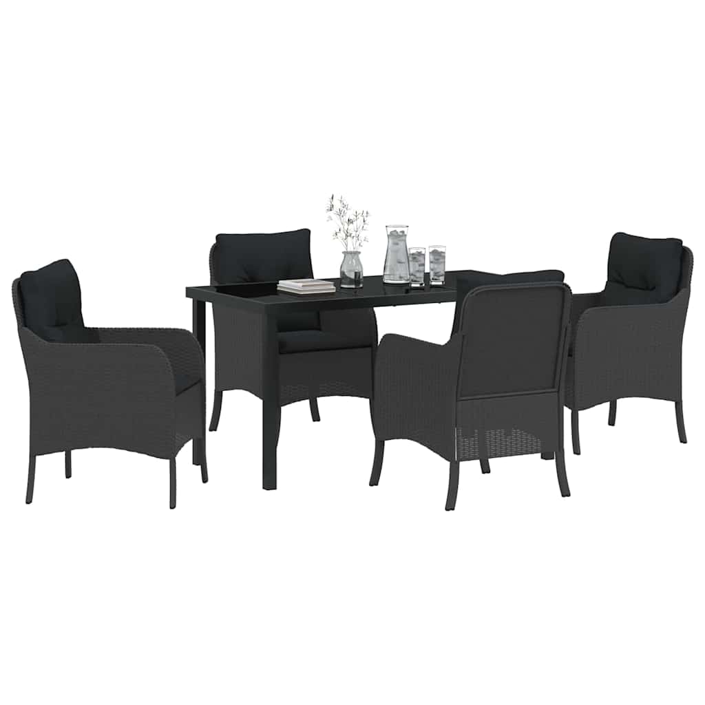 vidaXL Tuin Eetset met kussen 5 pcs Zwart Poly riet