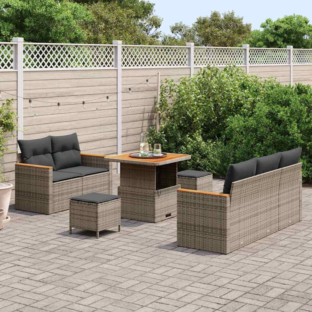 vidaXL Tuin Sofa Set met kussen 8 pcs Grijs Poly riet