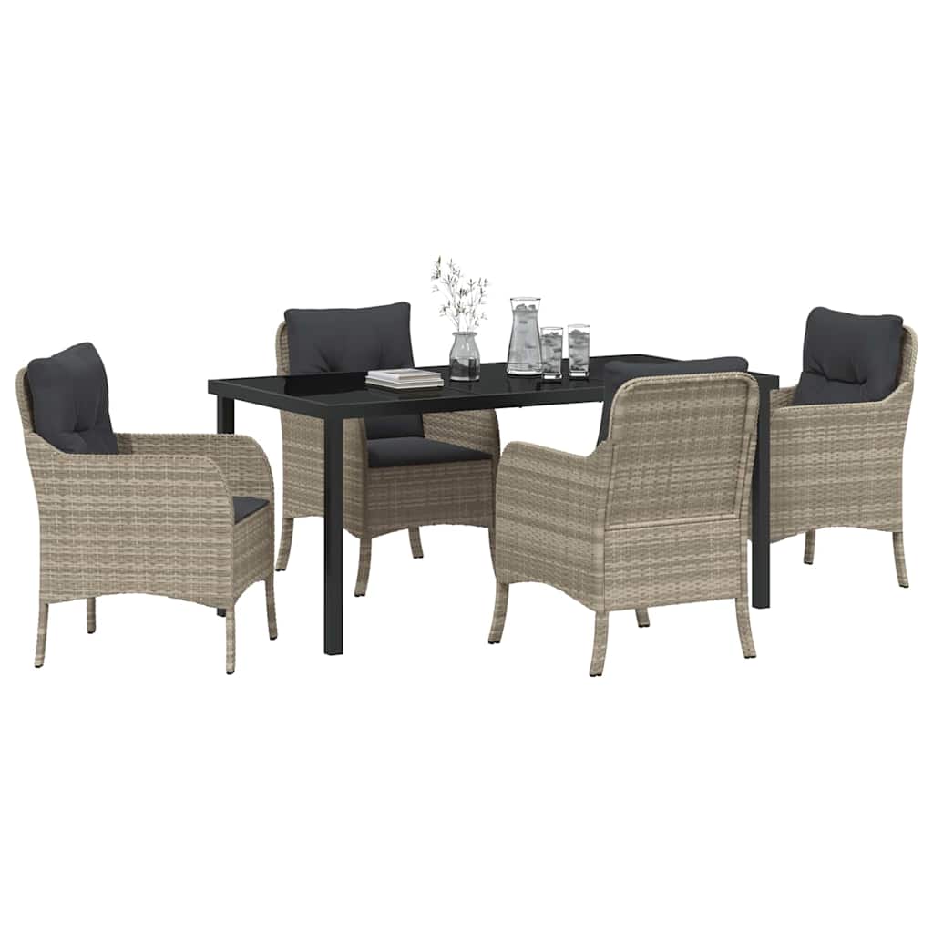 vidaXL Tuin Eetset met kussen 5 pcs Lichtgrijs Poly riet