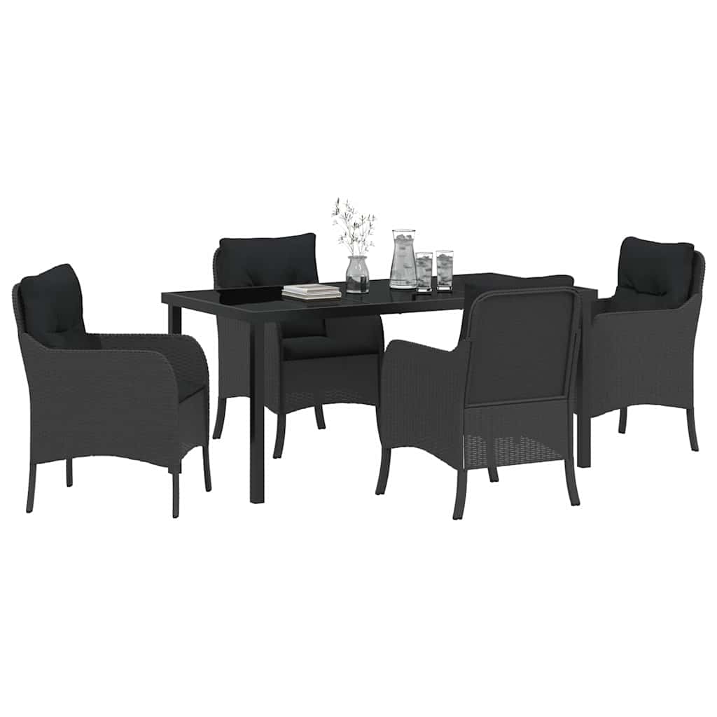vidaXL Tuin Eetset met kussen 5 pcs Zwart Poly riet