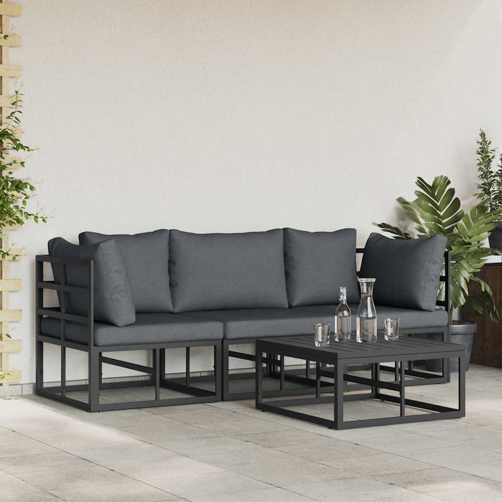 vidaXL Tuin Sofa Set met kussen 4 pcs Zwart Aluminium