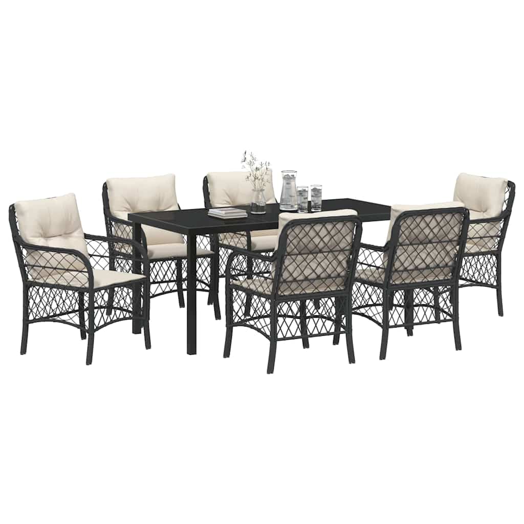 vidaXL Tuin Eetset met kussen 7 pcs Zwart Poly riet