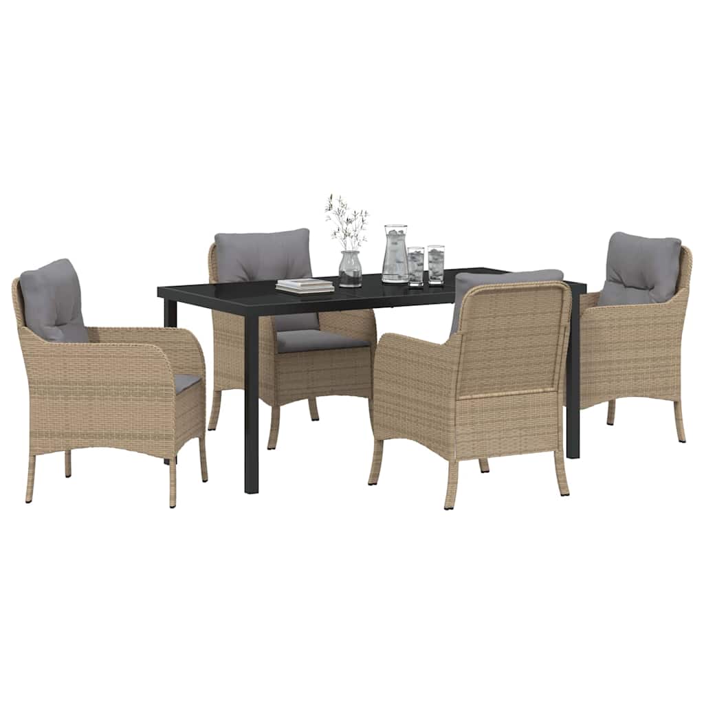 vidaXL Tuin Eetset met kussen 5 pcs Beige Poly riet