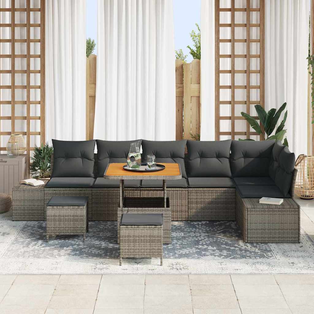 vidaXL Tuin Sofa Set met kussen 9 pcs Grijs Poly riet