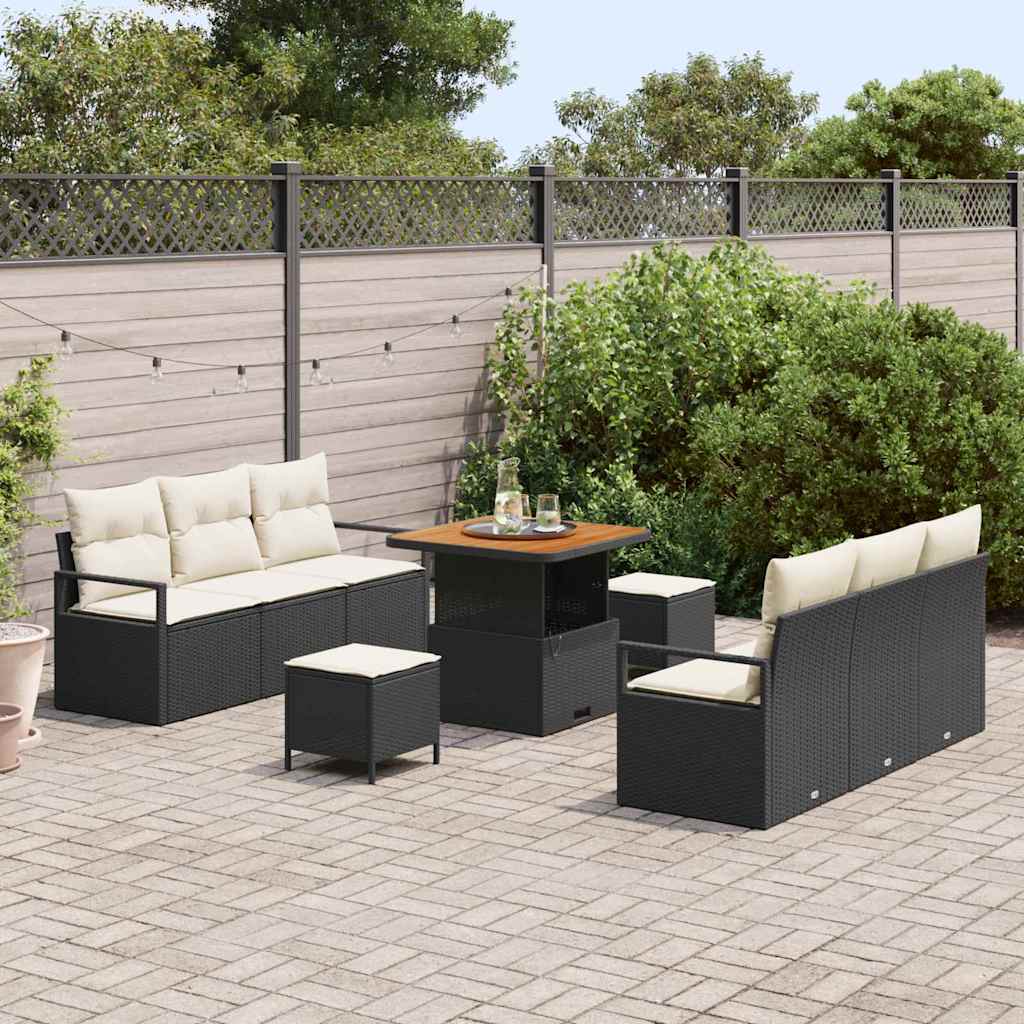 vidaXL Tuin Sofa Set met opslag 9 pcs Zwart Poly riet