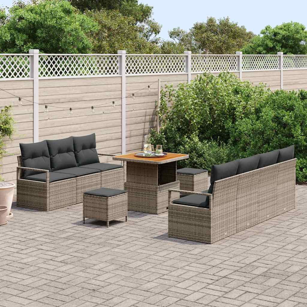 vidaXL Tuin Sofa Set met kussen 10 pcs Grijs Poly riet