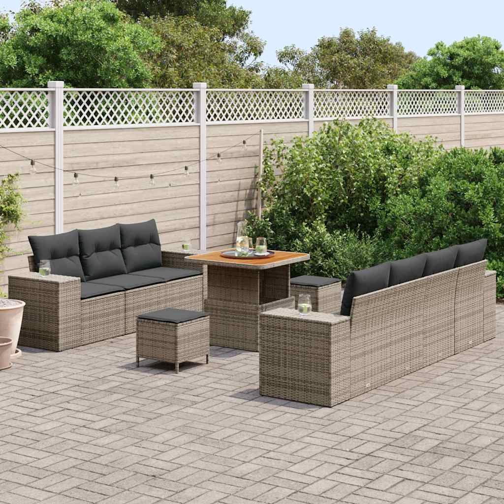 vidaXL Tuin Sofa Set 10 pcs Grijs poly rattan