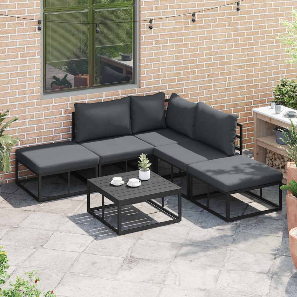 vidaXL Tuin Sofa Set met kussen 6 pcs Zwart Aluminium