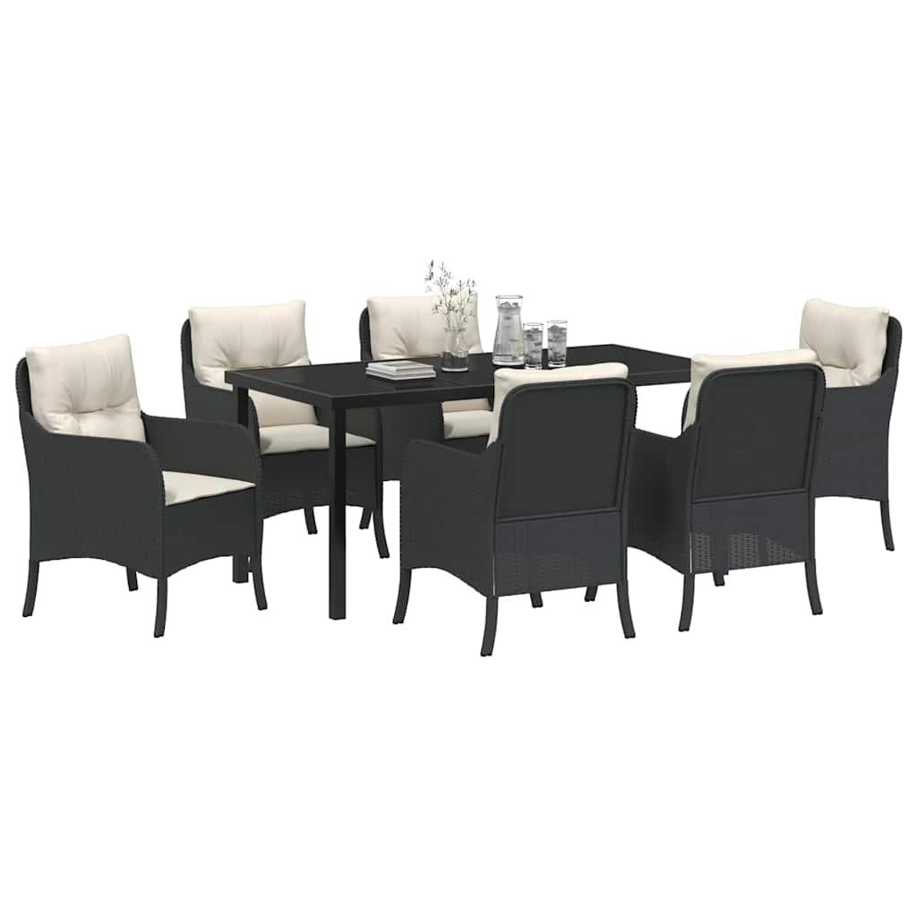 vidaXL Tuin Eetset met kussen 7 pcs Zwart Poly riet