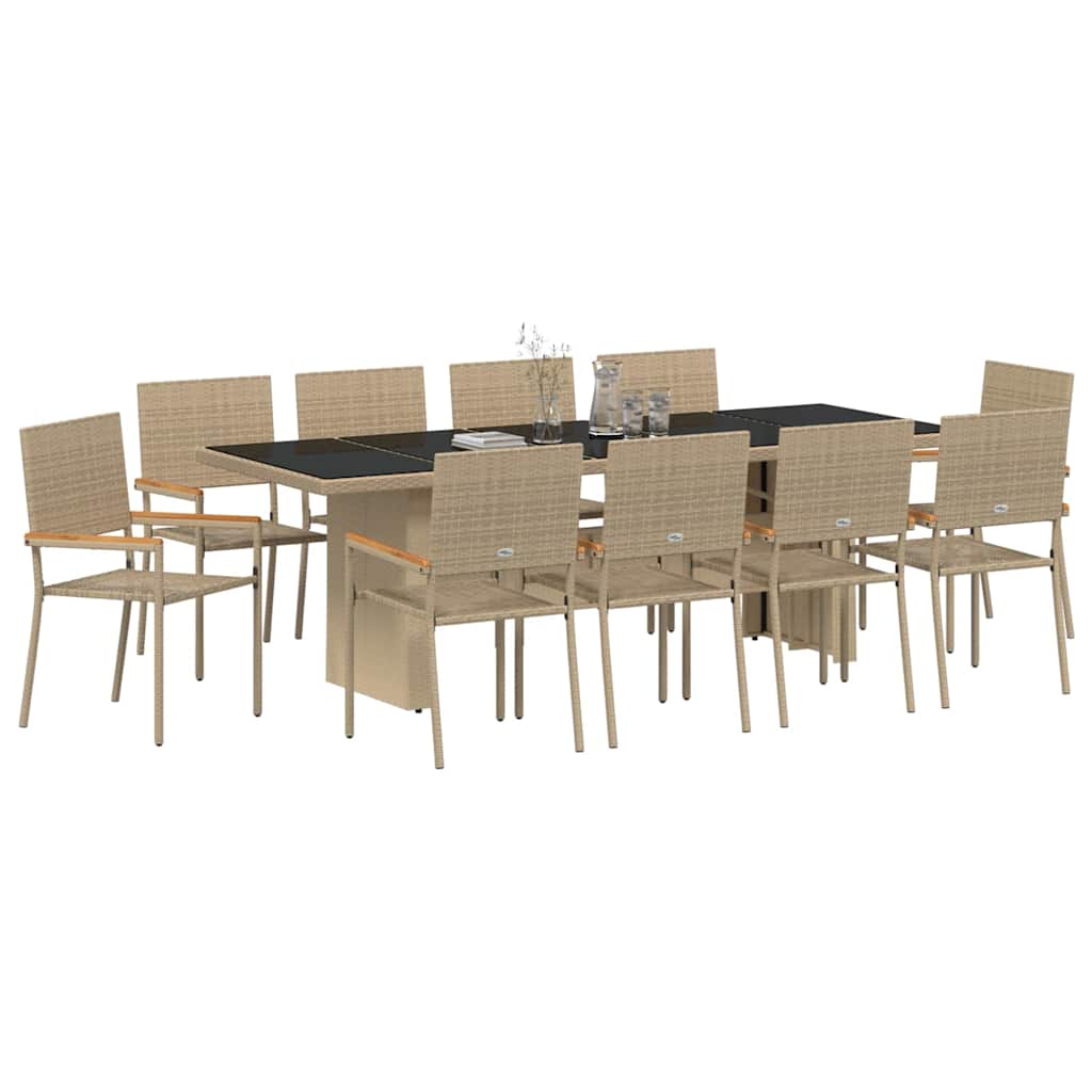 vidaXL Tuin Eetset 11 pcs Beige Poly riet