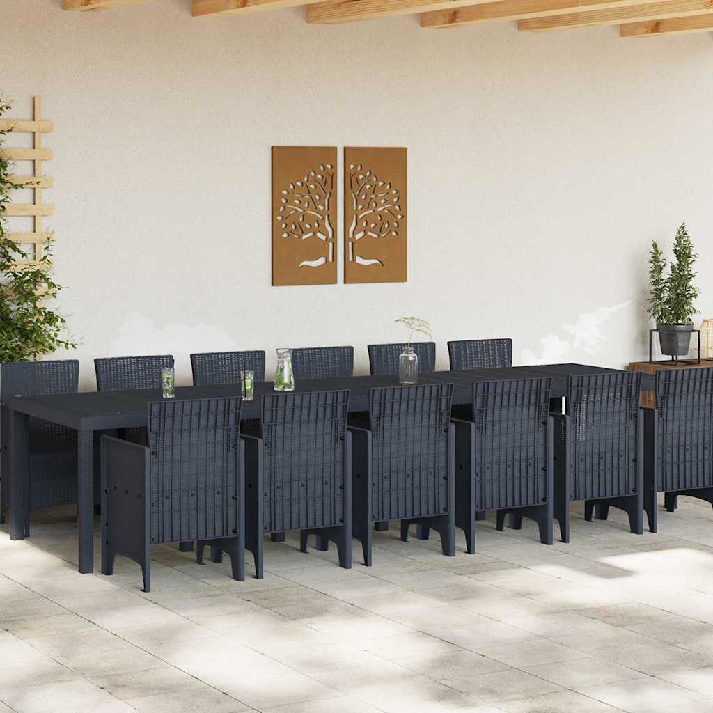 vidaXL Tuin Eetset 13 pcs Antraciet Polt riet