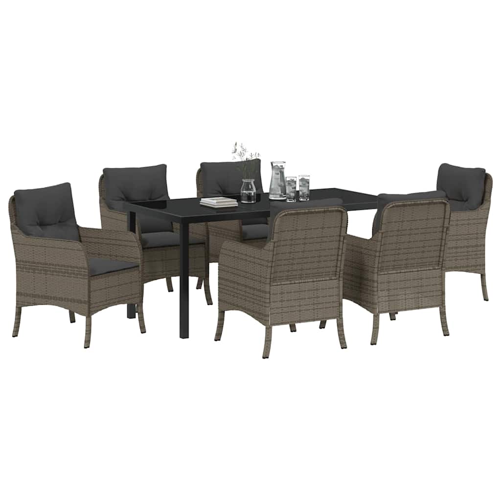 vidaXL Tuin Eetset met kussen 7 pcs Grijs Poly riet