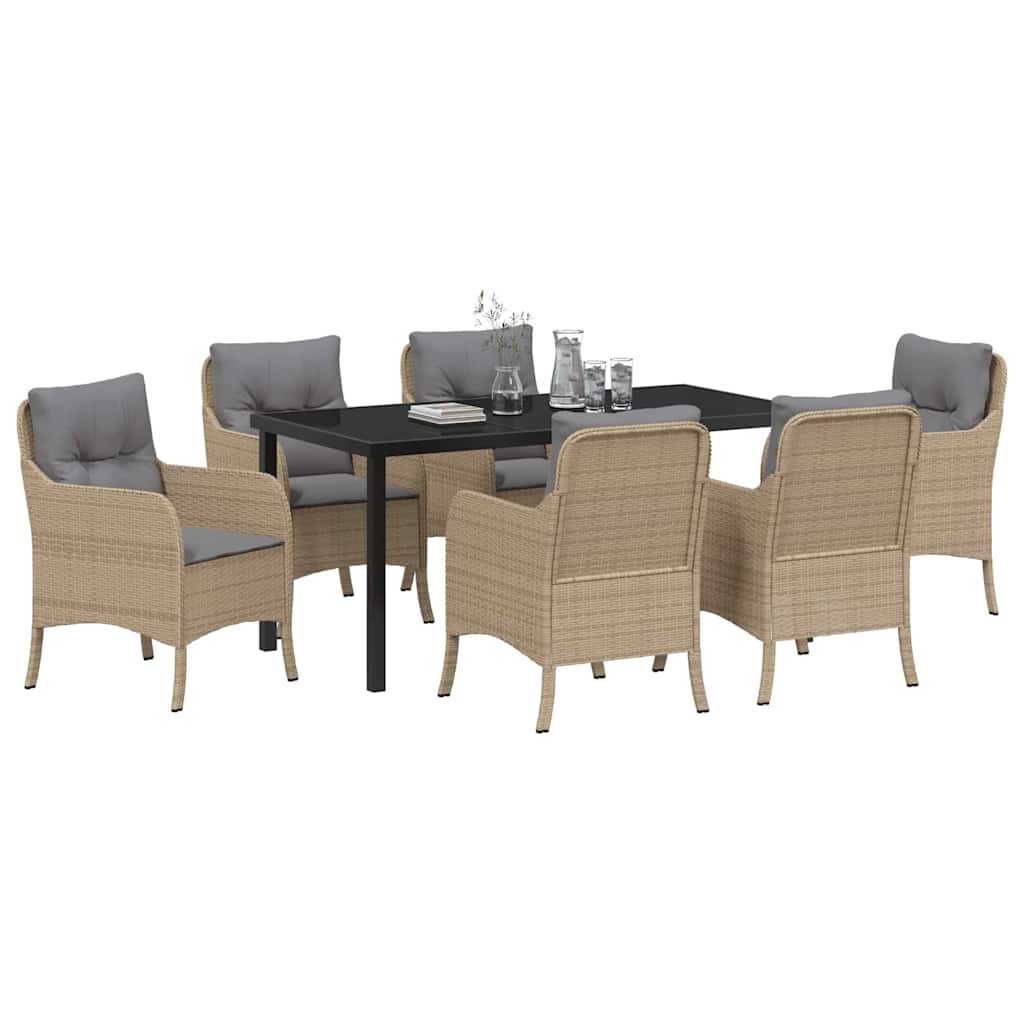 vidaXL Tuin Eetset met kussen 7 pcs Beige Poly riet