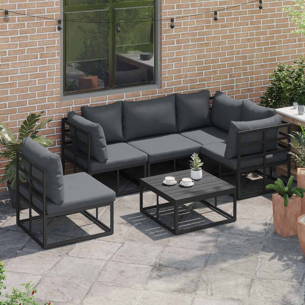 vidaXL Tuin Sofa Set met kussen 6 pcs Zwart Aluminium