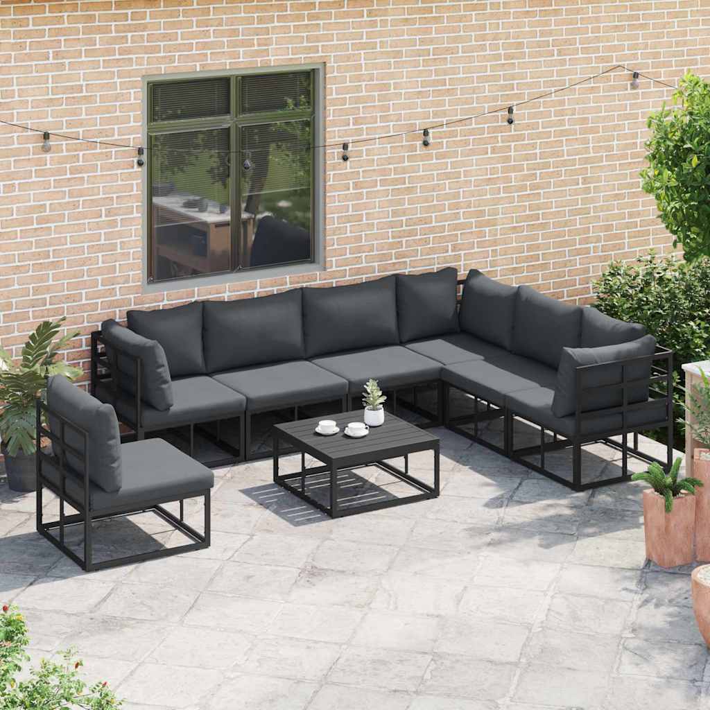 vidaXL Tuin Sofa Set met kussen 8 pcs Zwart Aluminium