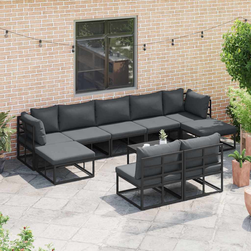 vidaXL Tuin Sofa Set met kussen 10 pcs Zwart Aluminium