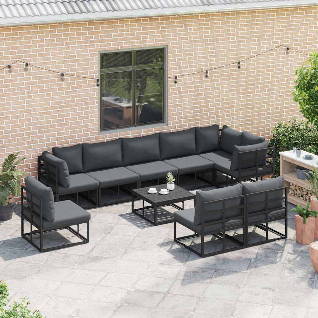 vidaXL Tuin Sofa Set met kussen 10 pcs Zwart Aluminium