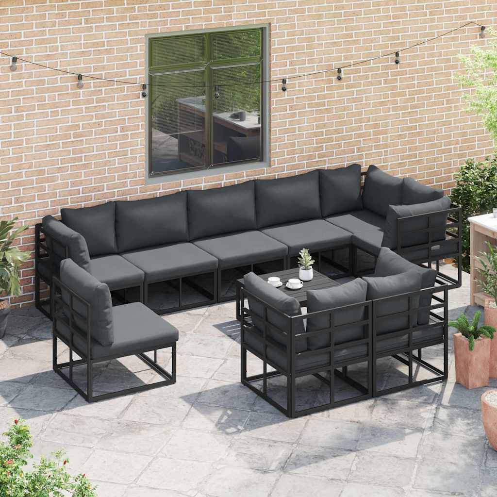 vidaXL Tuin Sofa Set met kussen 10 pcs Zwart Aluminium