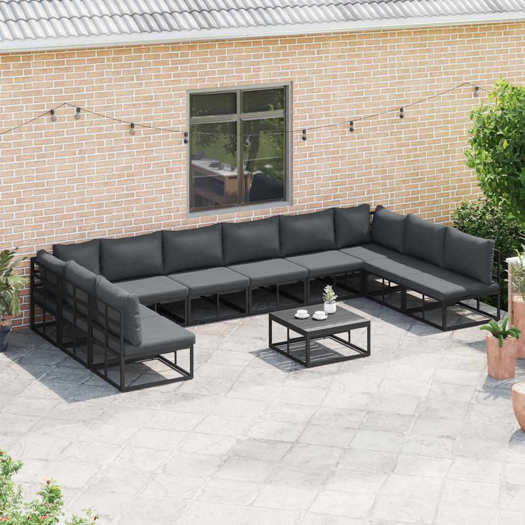 vidaXL Tuin Sofa Set met kussen 11 pcs Zwart Aluminium