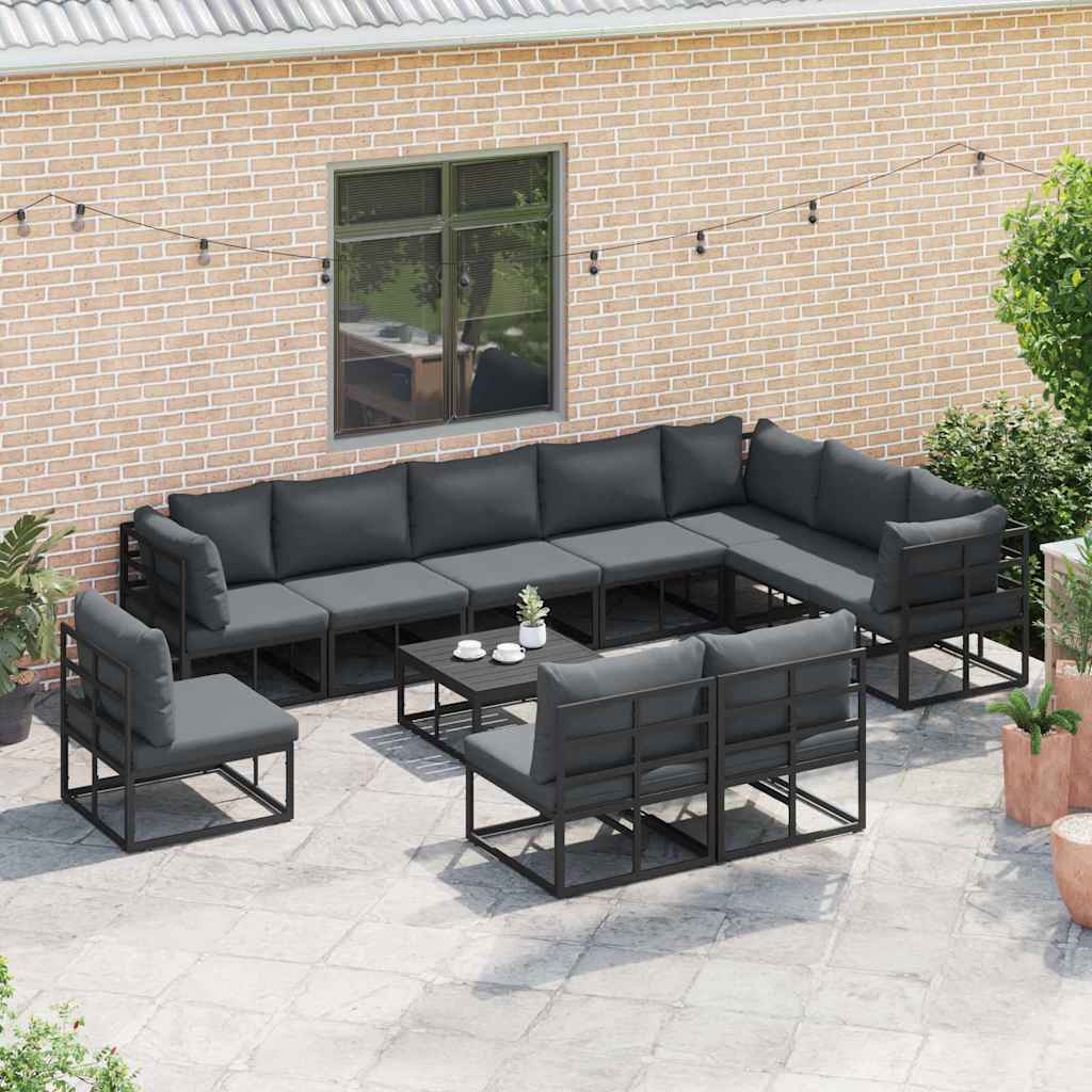 vidaXL Tuin Sofa Set met kussen 11 pcs Zwart Aluminium