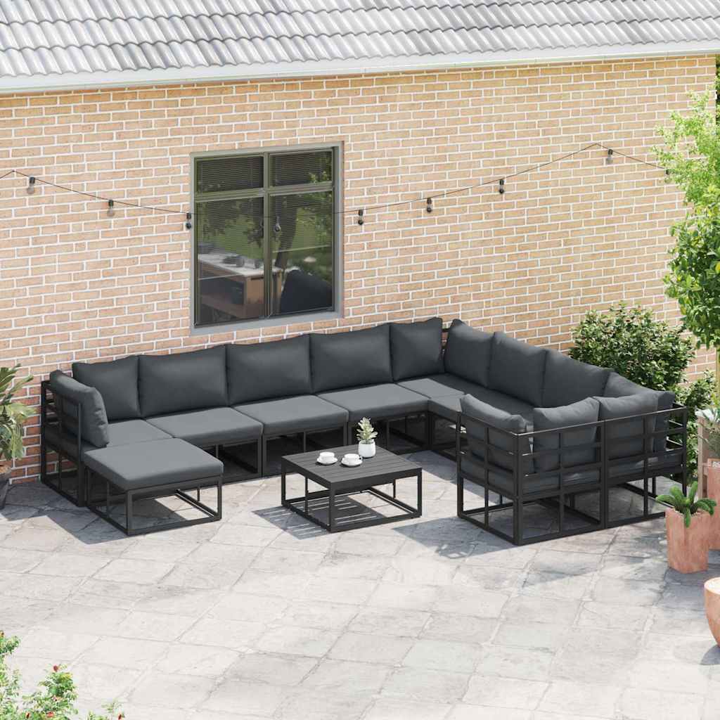 vidaXL Tuin Sofa Set met kussen 11 pcs Zwart Aluminium