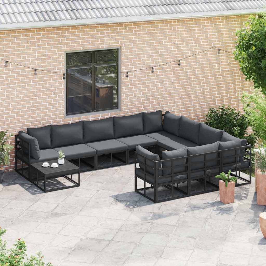vidaXL Tuin Sofa Set met kussen 11 pcs Zwart Aluminium