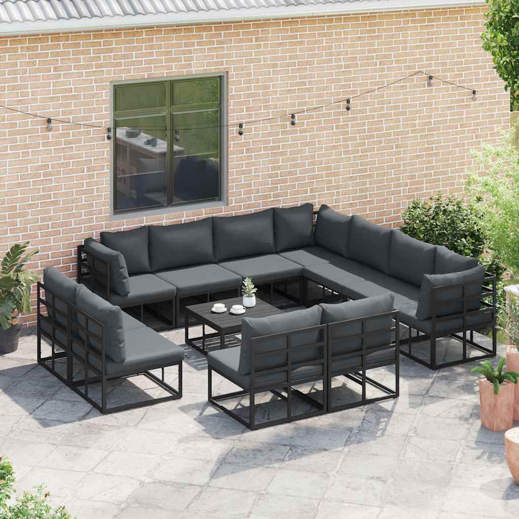 vidaXL Tuin Sofa Set met kussen 12 pcs Zwart Aluminium