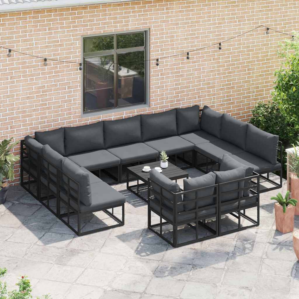 vidaXL Tuin Sofa Set met kussen 12 pcs Zwart Aluminium