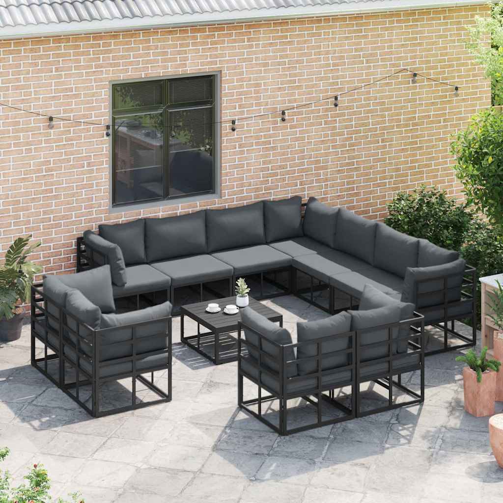 vidaXL Tuin Sofa Set met kussen 12 pcs Zwart Aluminium