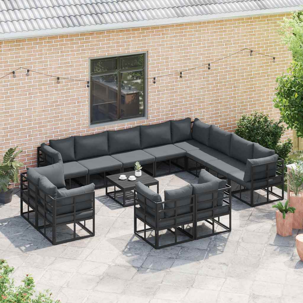 vidaXL Tuin Sofa Set met kussen 13 pcs Zwart Aluminium