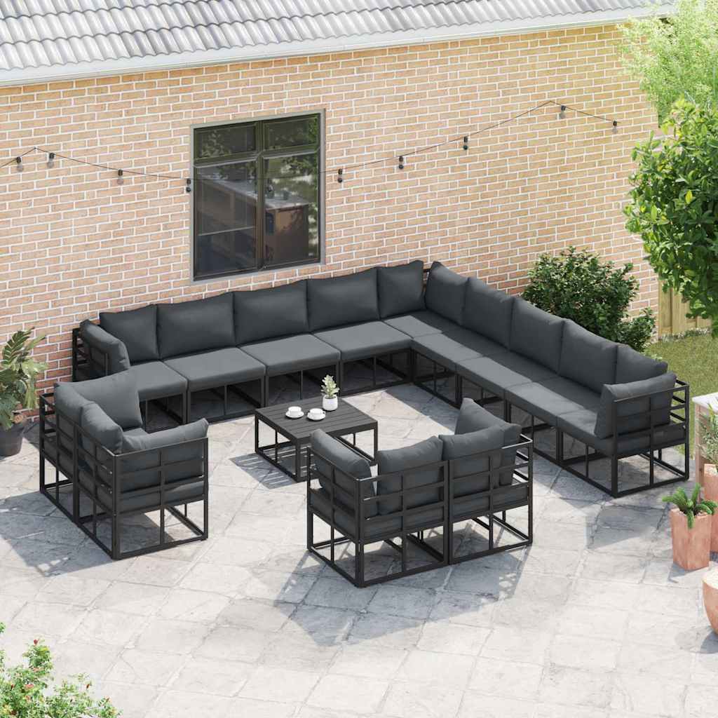 vidaXL Tuin Sofa Set met kussen 14 pcs Zwart Aluminium