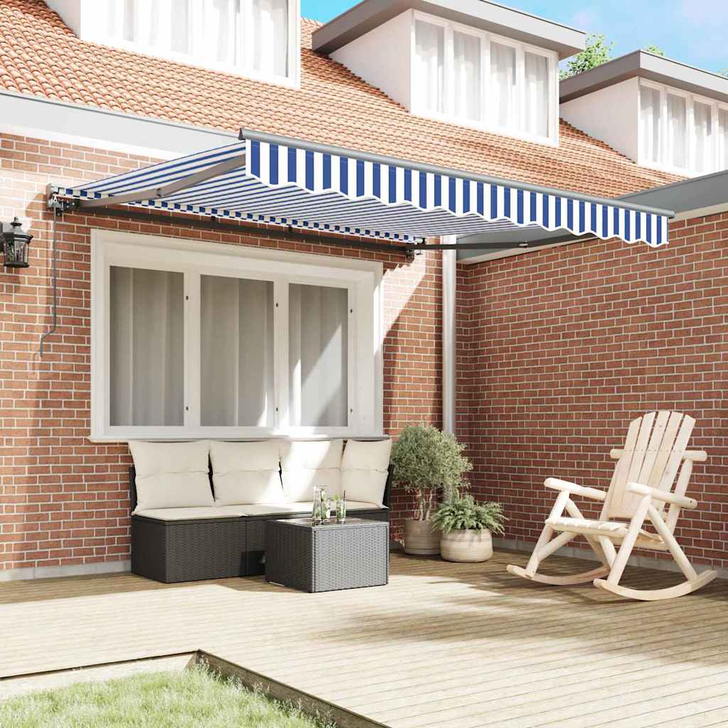 vidaXL Inklapbaar Zonnescherm Blauw en Wit 350x250 cm Stof