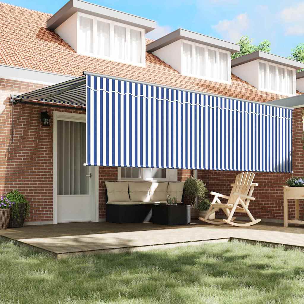 vidaXL Inklapbaar Zonnescherm Blauw en wit 450 × 300 cm Stof