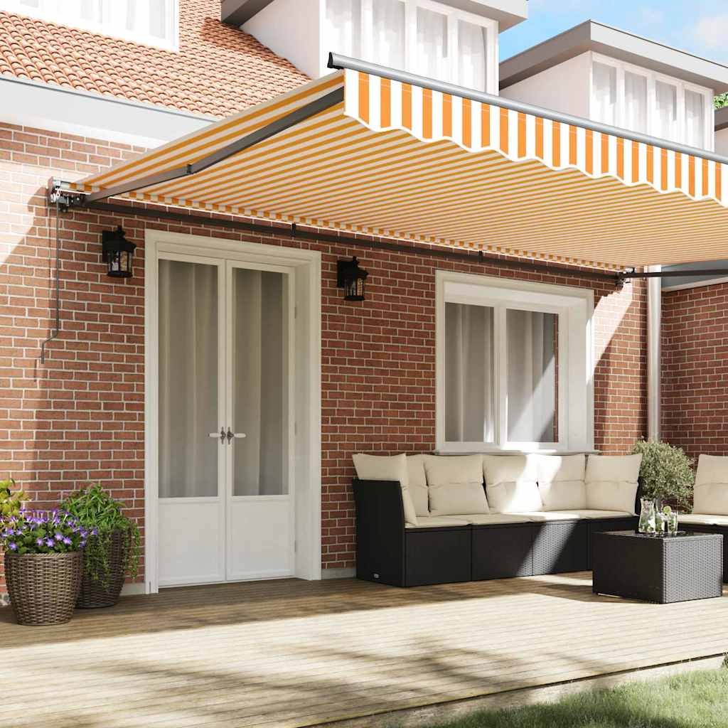 vidaXL Inklapbaar Zonnescherm Handmatig Oranje en Wit 500x300 cm Stof