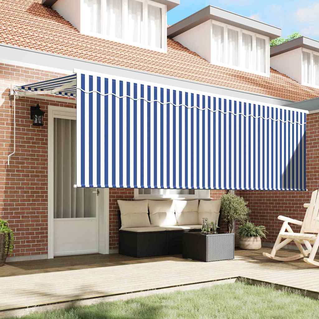 vidaXL Inklapbaar Zonnescherm Gestreept Blauw en wit 400 x 200 cm Stof