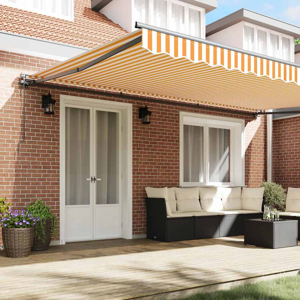 vidaXL Inklapbaar Zonnescherm Handmatig Oranje en Wit 500x300 cm Stof