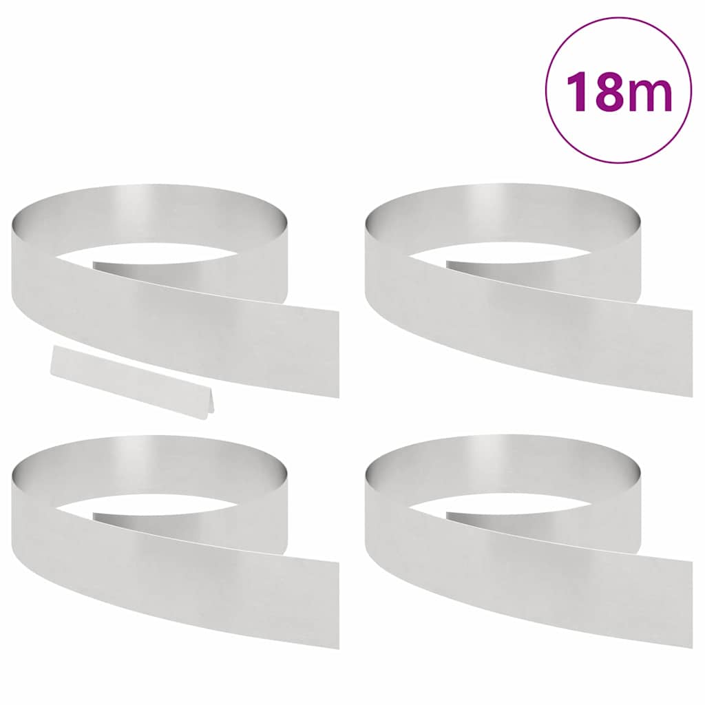 vidaXL Tuin Grasperkafwerking 4 pcs Zilver 450 x 15 cm Roestvrij staal