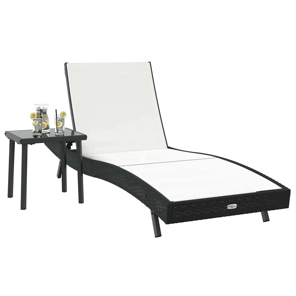 vidaXL Zonligstoel met Tafel 2 pcs Zwart 40 x 40 x 40.5 cm poly rattan
