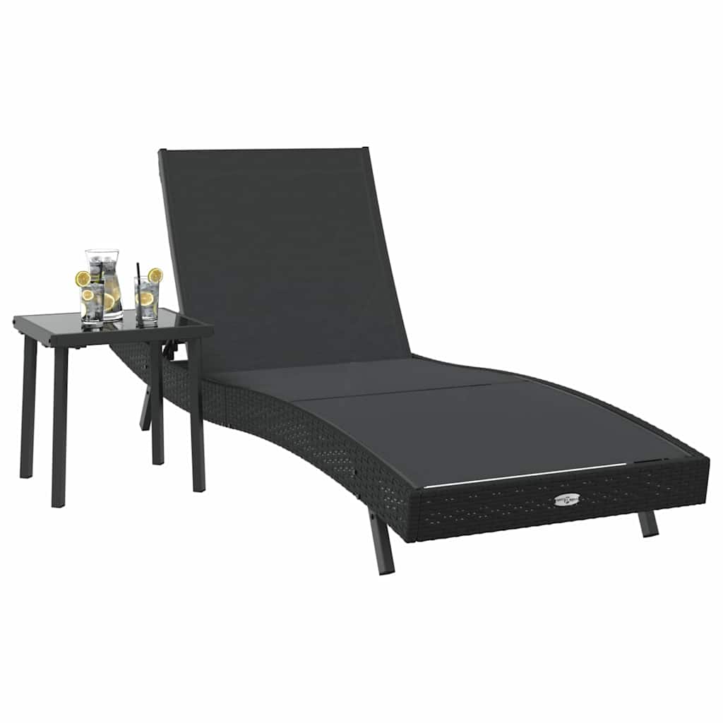 vidaXL Zonligstoel met Tafel 2 pcs Zwart 40 x 40 x 40.5 cm poly rattan