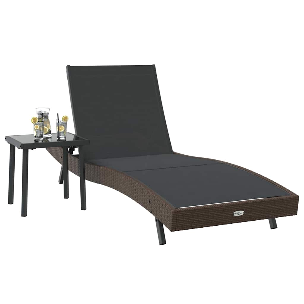 vidaXL Zonligstoel met Tafel 2 pcs Bruin, zwart 40 x 40 x 40.5 cm