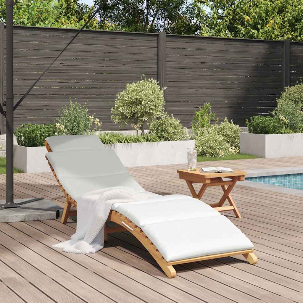 vidaXL Ligstoel met kussen Crèmewit 188 x 55 x 59 cm Massief teakhout