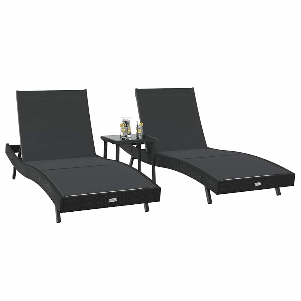 vidaXL Ligstoelen 3 pcs Zwart 40 x 40 x 40.5 cm poly rattan